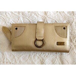 Wallet Bi-Fold Women's VELEZ Leather Organizer Small Clutch Matte Gold - 8x4x1